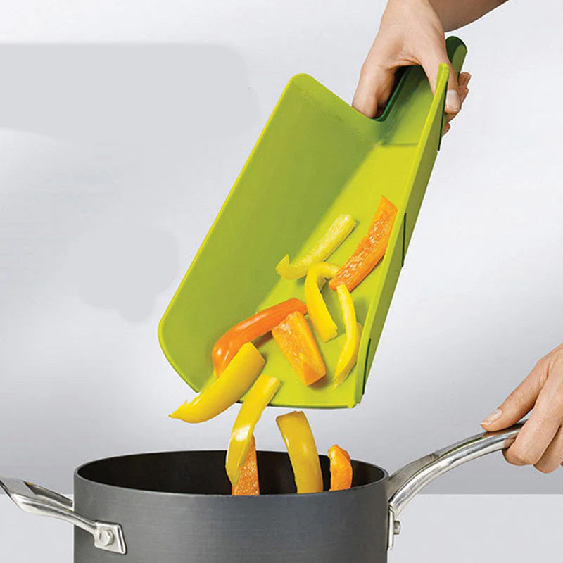 MATERIOL Fold & Pour Cutting Board – Anti-Spill Funnel Design for Mess-Free Meal Prep