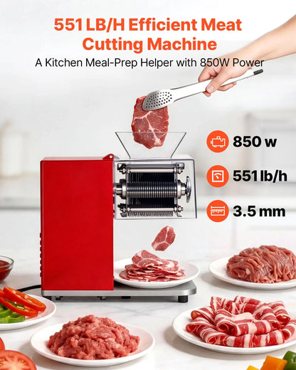 850W Electric Meat Cutter Machine, 551 lb/h Stainless Steel Meat Slicer 3.5mm, Heavy-Duty Meat Cutting Machine for Home Kitchen Restaurant Deli