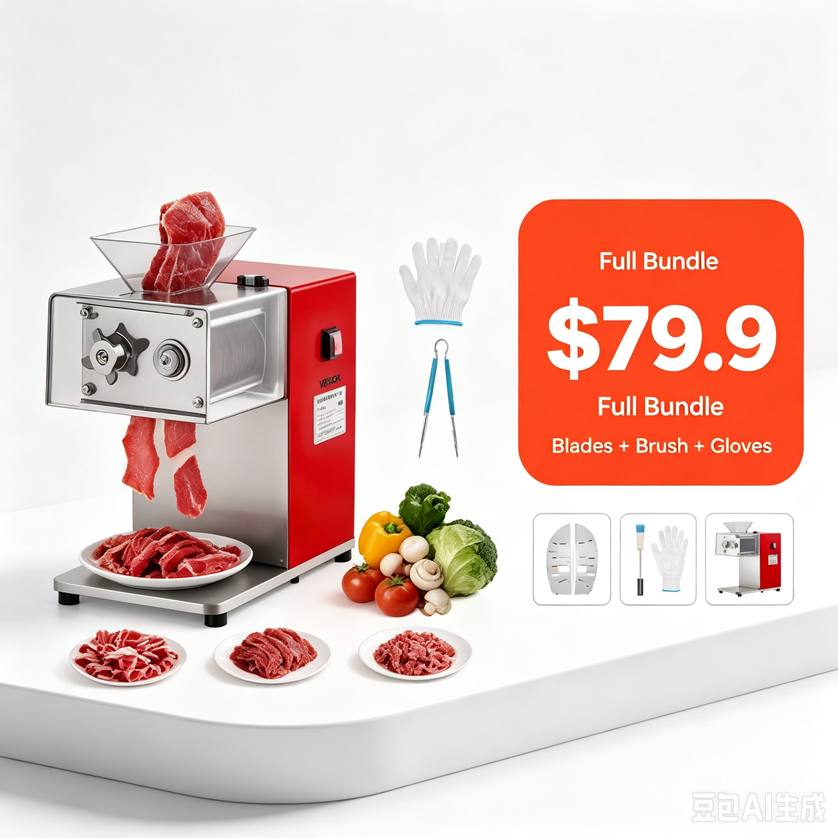 850W Electric Meat Cutter Machine, 551 lb/h Stainless Steel Meat Slicer 3.5mm, Heavy-Duty Meat Cutting Machine for Home Kitchen Restaurant Deli