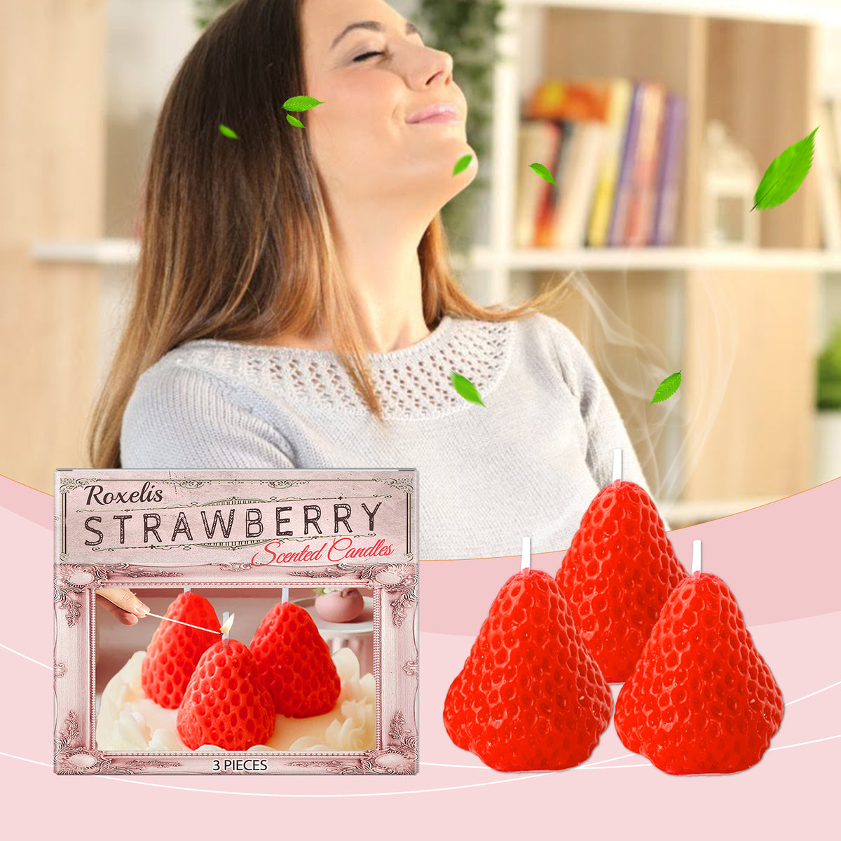 Roxelis Strawberry Candle Romantic Aesthetic New Year Decor Instagram Style Gift
