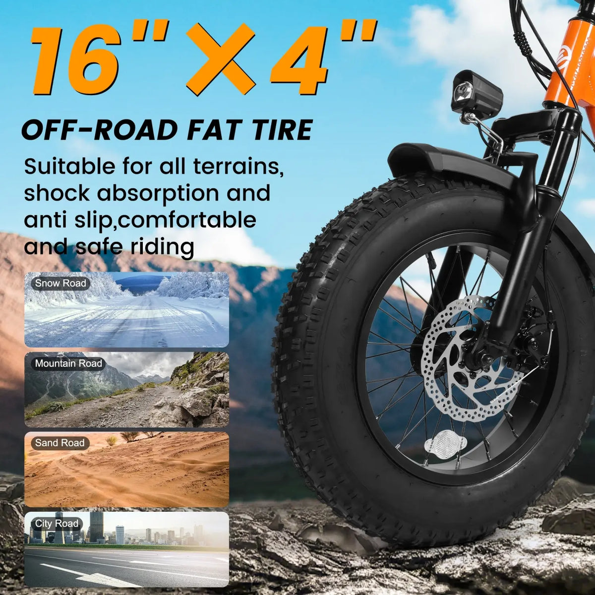 ESKUTE V101 1500W Peak Electric Bike, 16x4.0 Fat Tire
